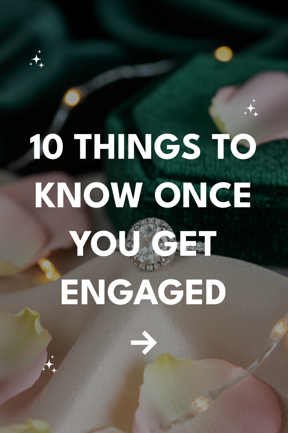 Stunning engagement ring with rose petals, highlighting tips for newly engaged couples.