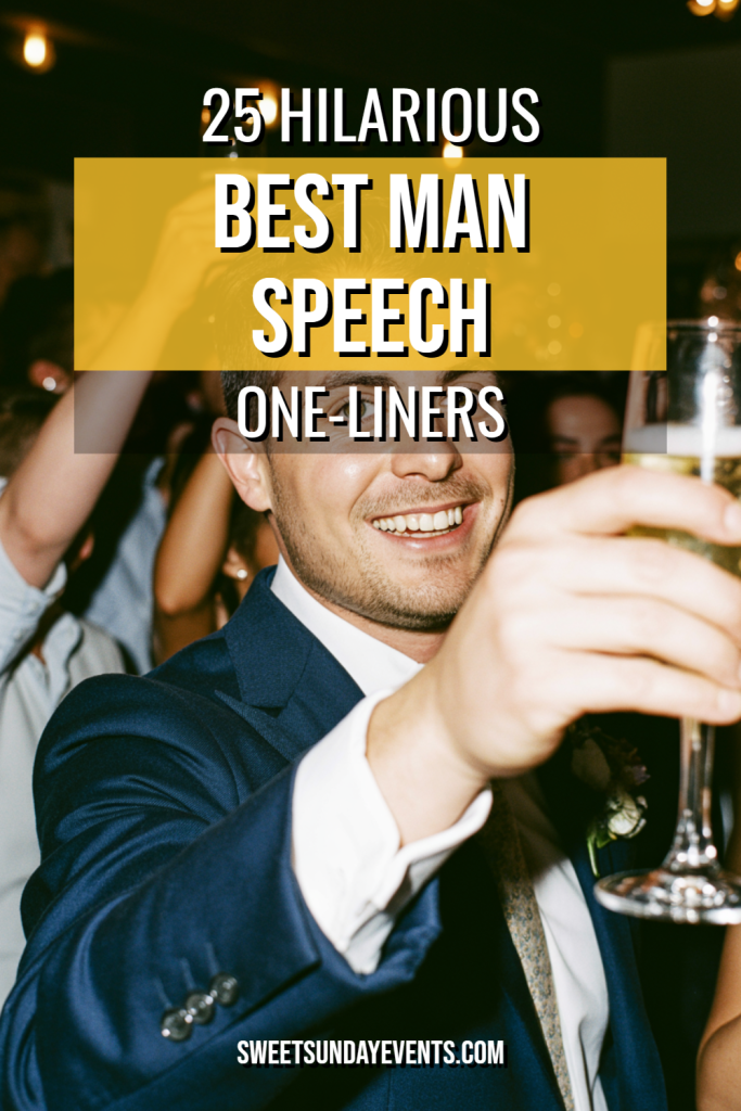 Joyful best man toasting at a wedding, celebrating love and laughter with friends.