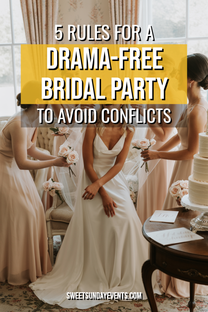 Bride and bridesmaids in elegant gowns celebrating love before the wedding ceremony.