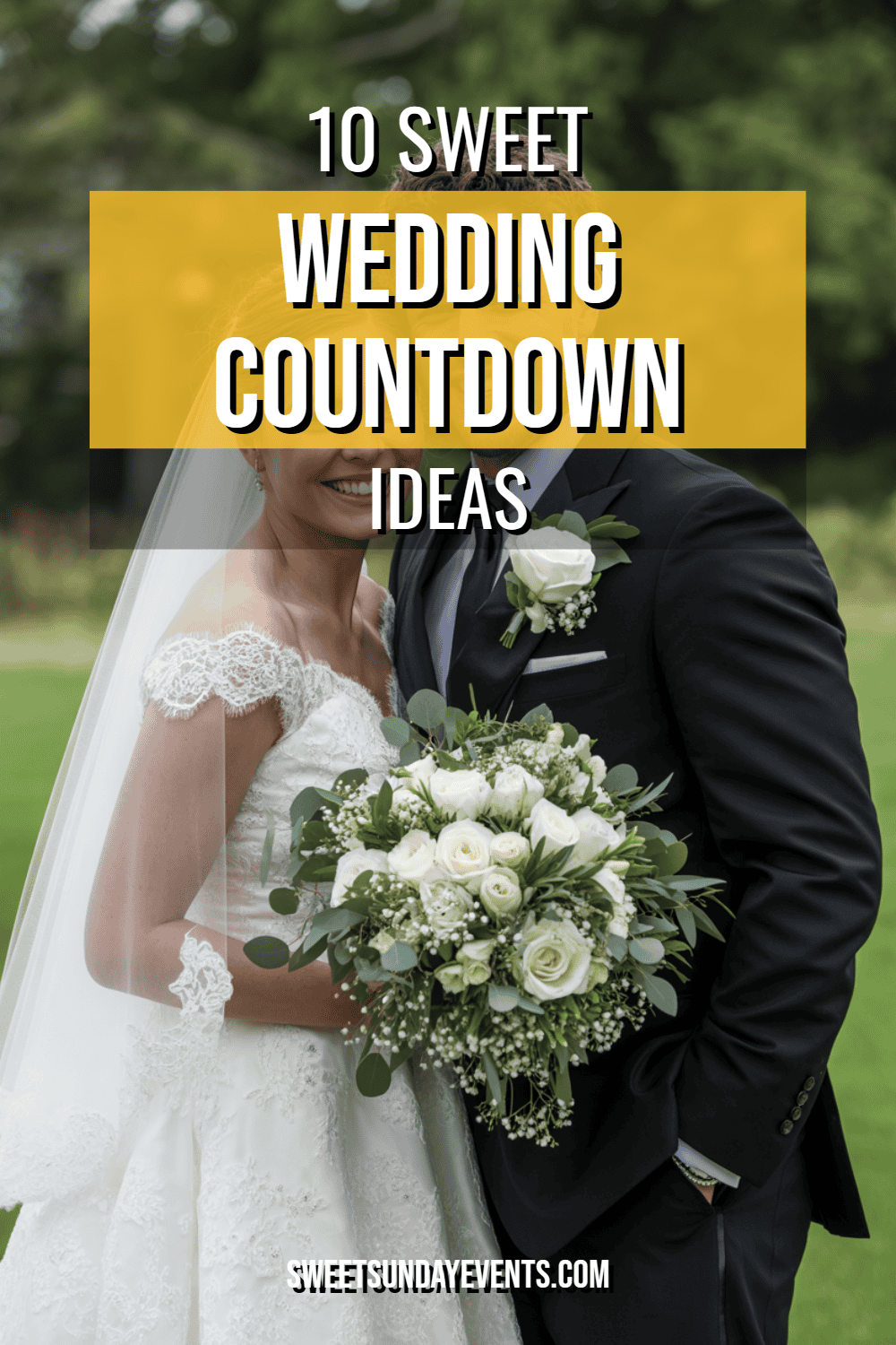 Bride and groom share a joyful moment on their wedding day in a scenic outdoor setting.
