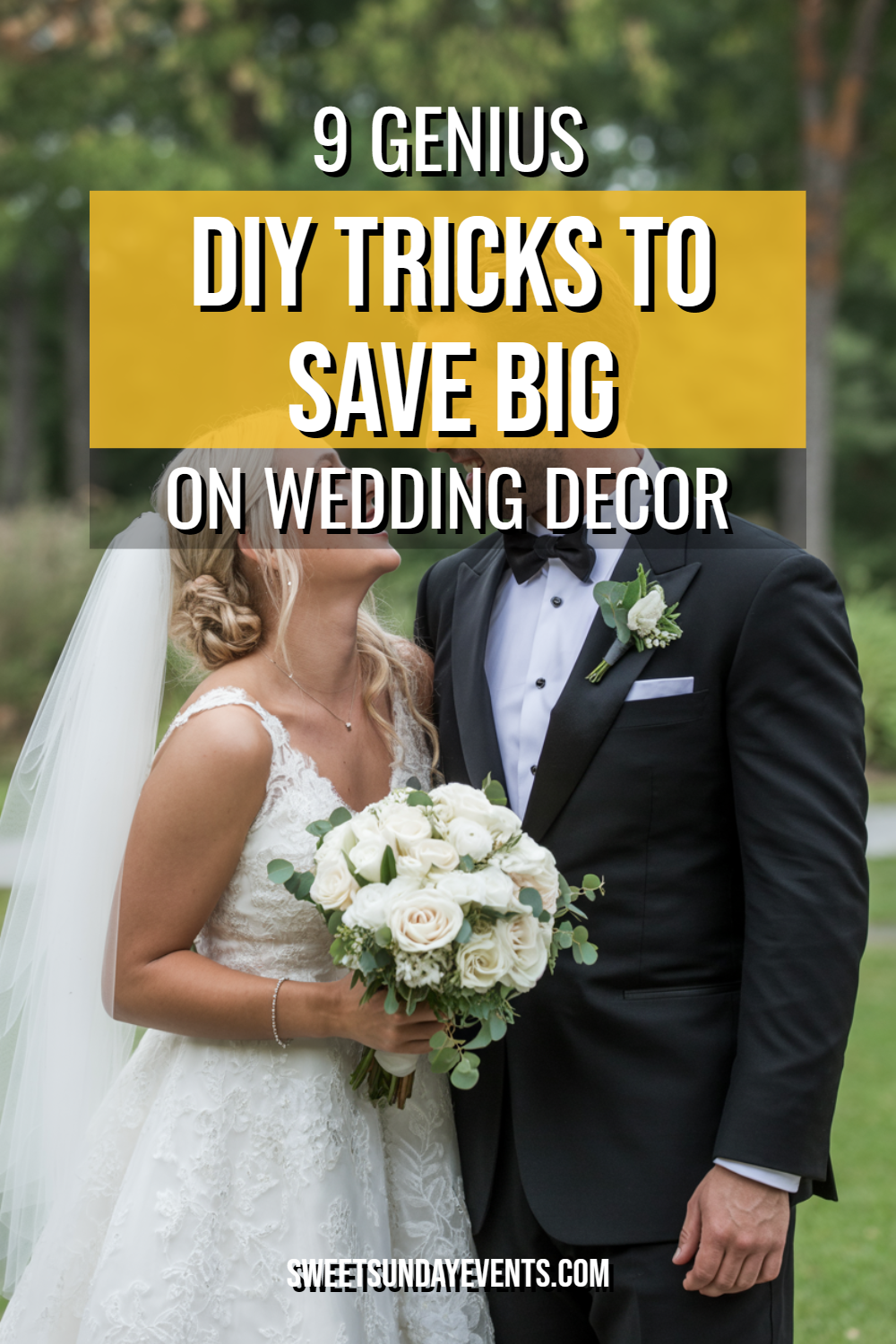Joyful bride and groom celebrate their wedding day in a romantic outdoor setting.