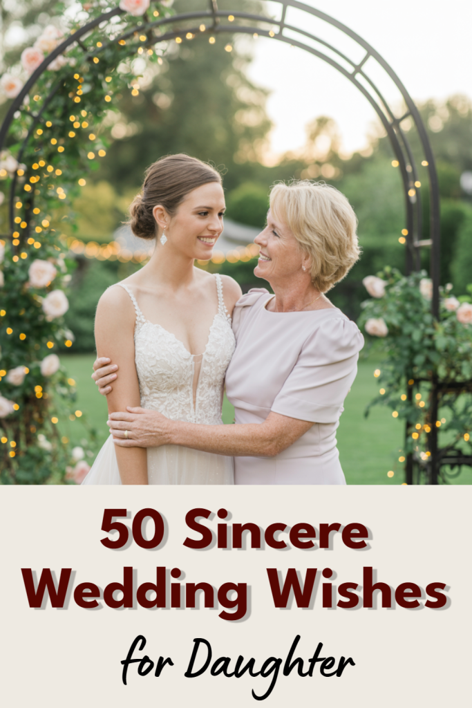Bride and mother embrace in a floral wedding setting, sharing a tender moment of love.