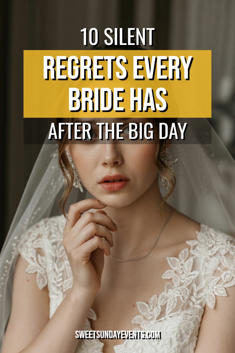 A contemplative bride reflects on her wedding day, capturing bittersweet emotions and regrets.