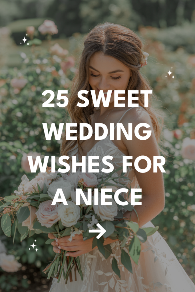 Bride with roses and wedding wishes in a romantic garden setting.
