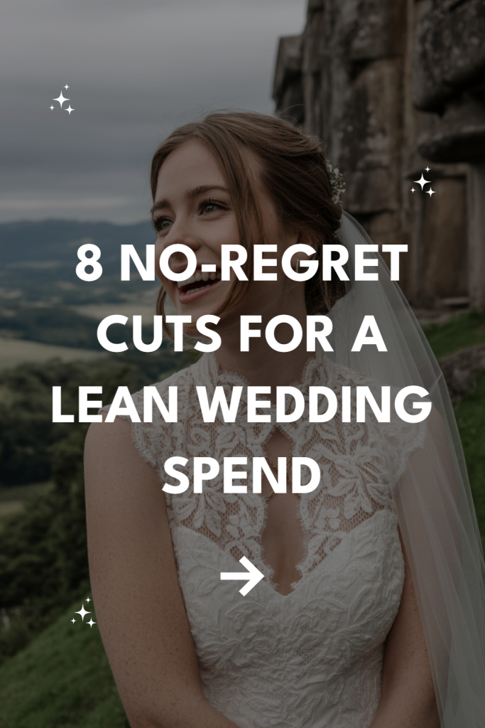 Joyful bride in lace gown shares wedding budget tips for a lean, elegant celebration.