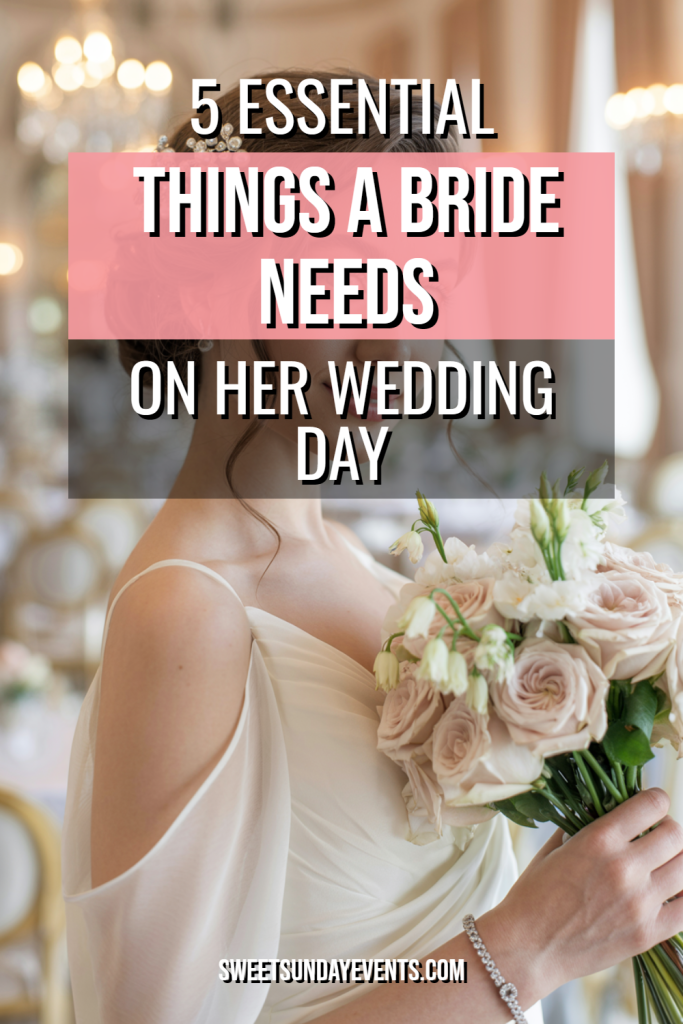 Elegant bride holding bouquet in a stunning wedding venue, showcasing essential bridal beauty.
