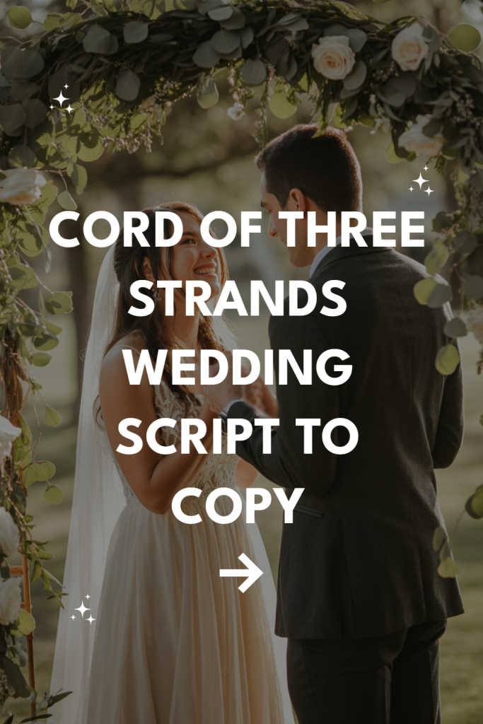 Couple under floral arch exchanging vows in romantic outdoor wedding ceremony.