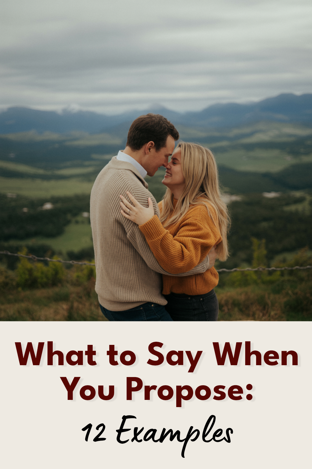 Intimate couple in cozy sweaters amidst stunning nature, perfect for proposal inspiration.
