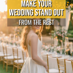 Elegant outdoor wedding reception with stunning decor, bride in beautiful gown, and romantic ambiance.