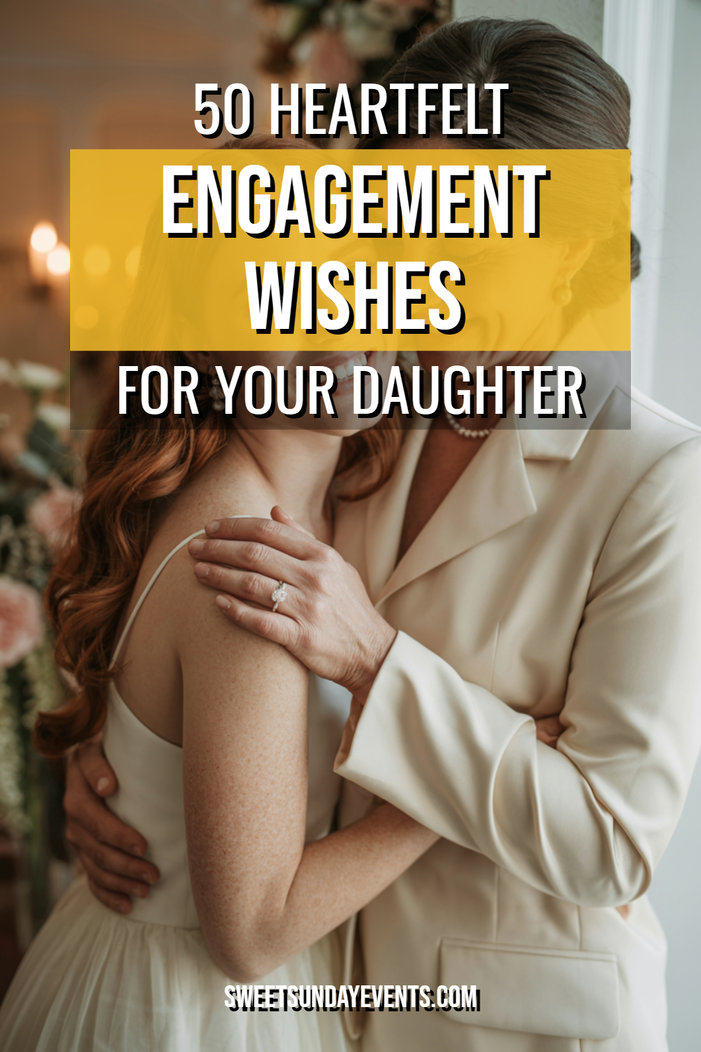 Heartwarming moment of mother and daughter celebrating engagement with joyful wishes and support.
