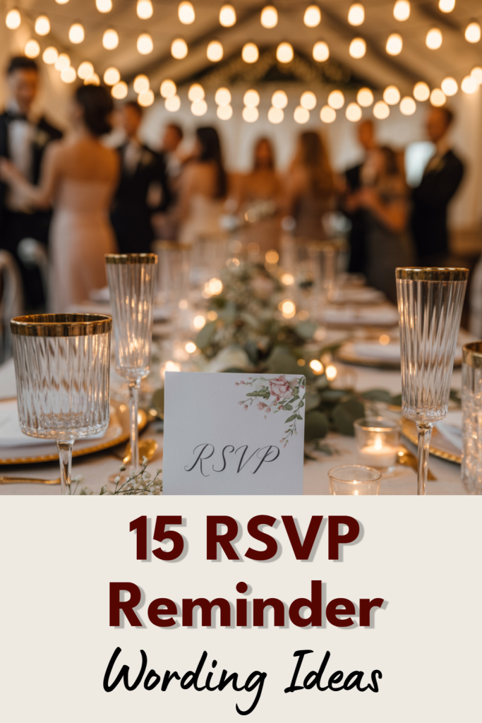 Elegant table setting for weddings, featuring glassware, floral RSVP cards, and festive lighting.
