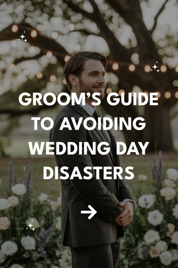 Groom in a suit smiles at an enchanting outdoor wedding, showcasing essential planning tips.
