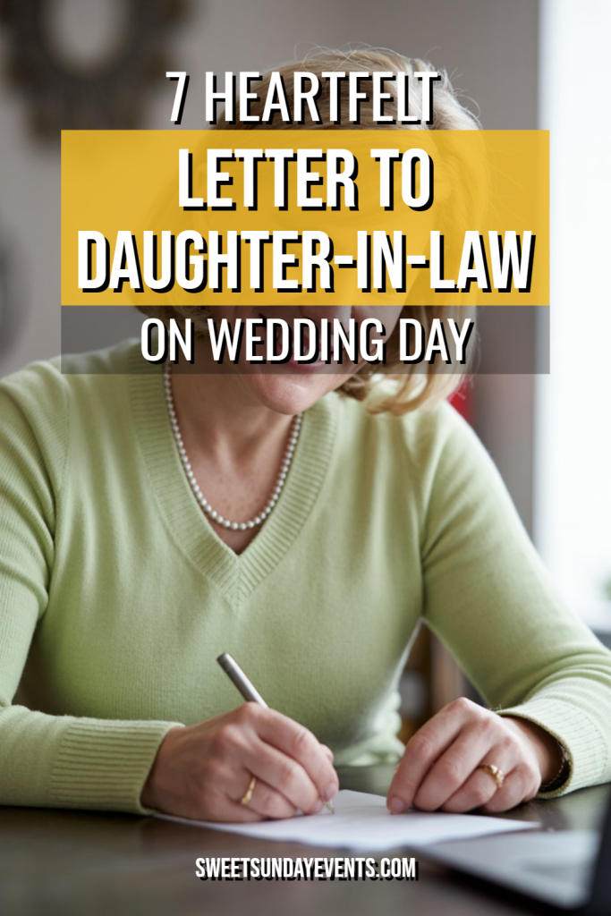 Woman writing heartfelt wedding letter to daughter-in-law in cozy setting.