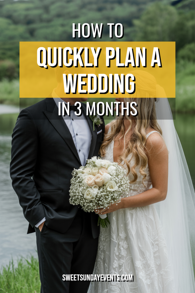 Beautiful outdoor wedding scene with couple and floral details, ideal for quick wedding planning tips.