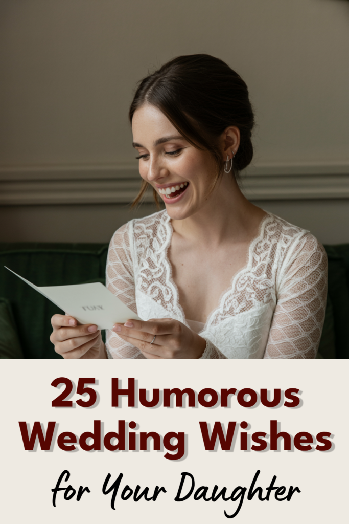 Bride joyfully reading a card on her wedding day, radiating happiness and love.
