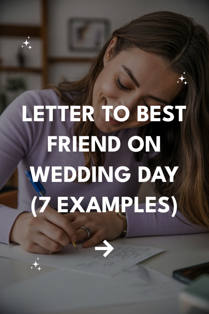Young woman writing heartfelt letter to best friend on wedding day in cozy setting.