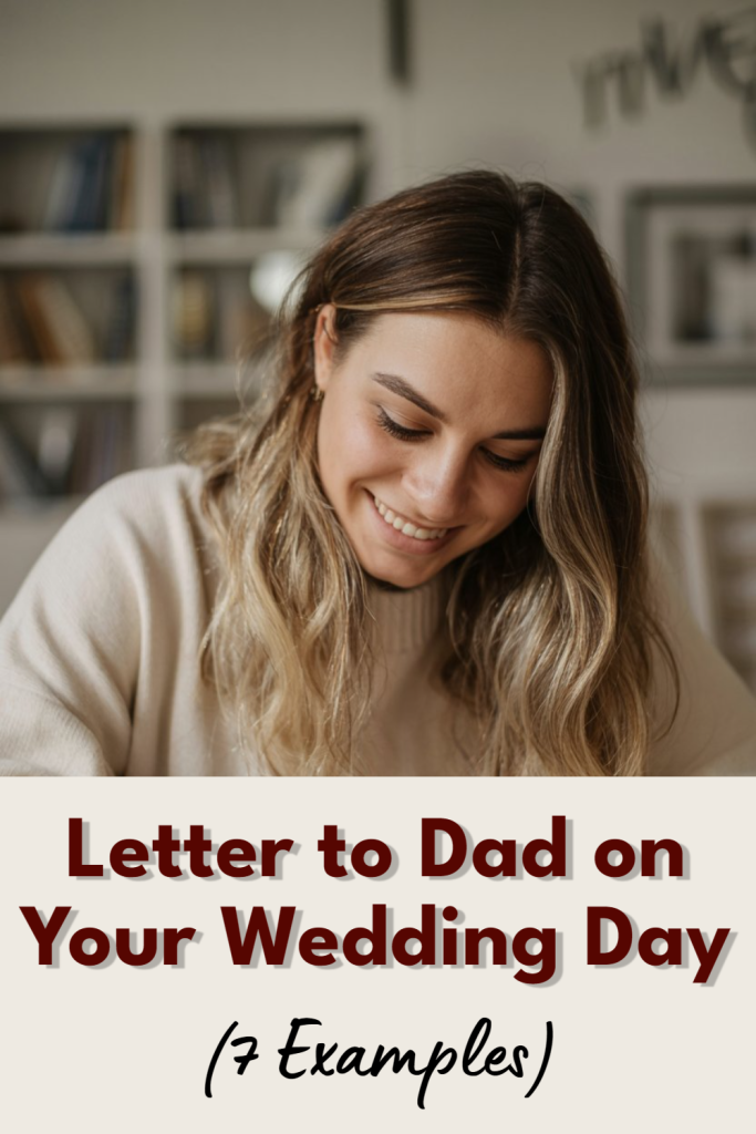 Young woman writing a heartfelt letter to Dad on her wedding day.