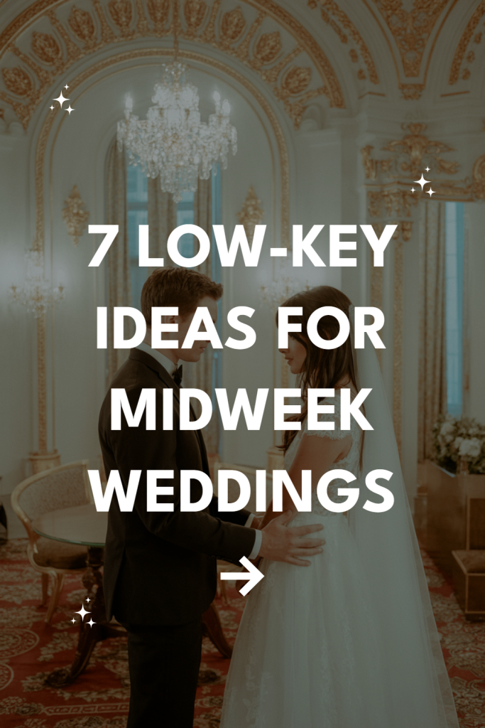 Elegant midweek wedding ideas featuring a couple in a luxurious indoor venue.