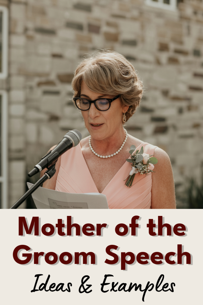 Woman delivers heartfelt mother of the groom speech at a beautiful wedding celebration.