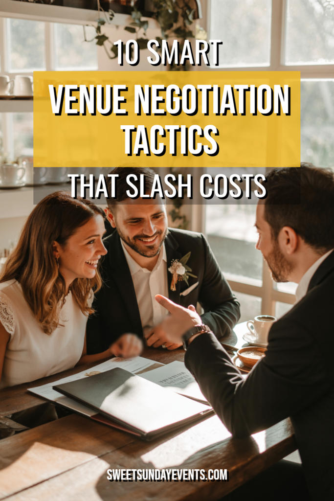 Event planning discussion showcasing venue negotiation tactics in a cozy café setting.