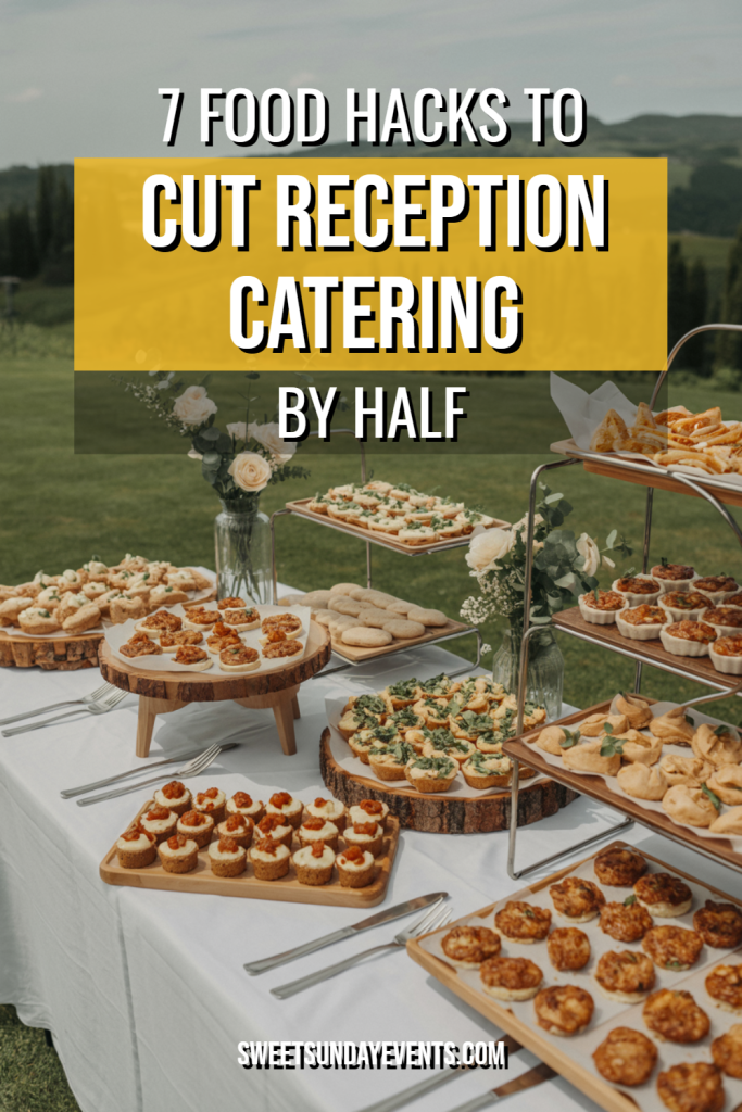 Elegant outdoor catering setup with appetizers, scenic backdrop, and tips for budget-friendly receptions.