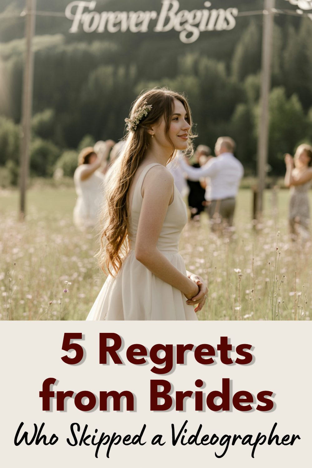 Beautiful bride in outdoor wedding setting, surrounded by joyful guests and scenic backdrop.