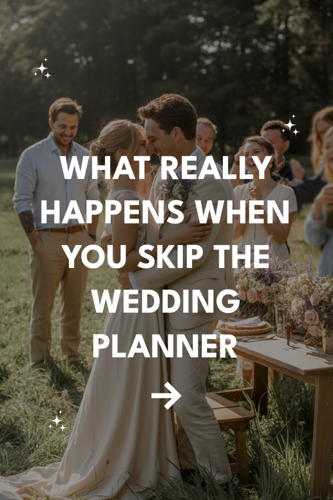 Joyful outdoor wedding celebration with couple, guests, and beautiful natural backdrop.