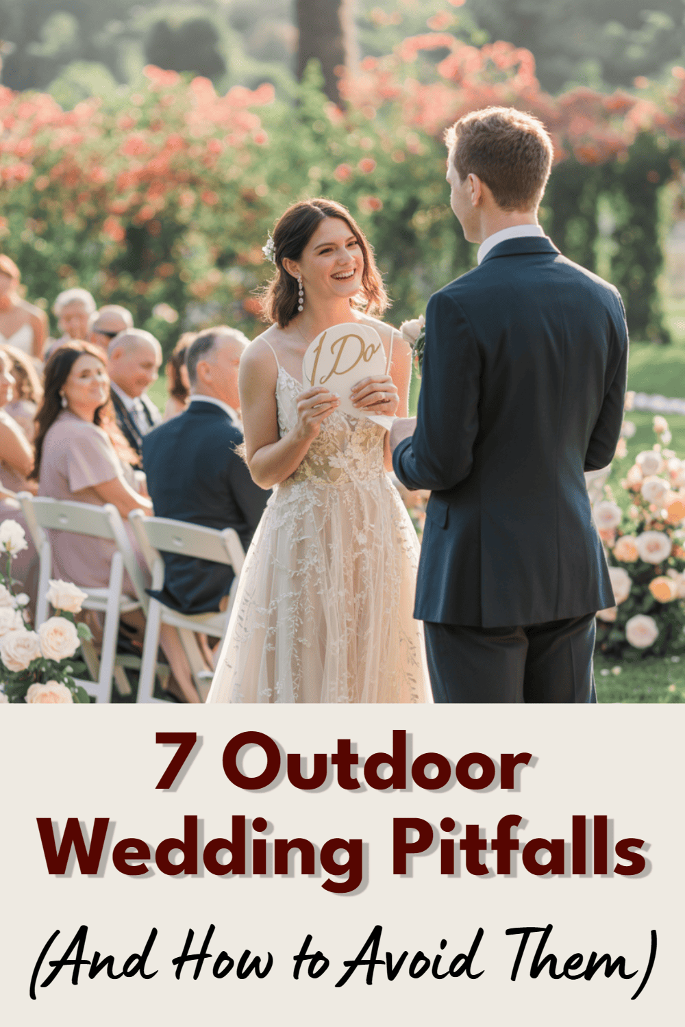 Bride and groom share vows in a stunning outdoor wedding ceremony surrounded by lush gardens.