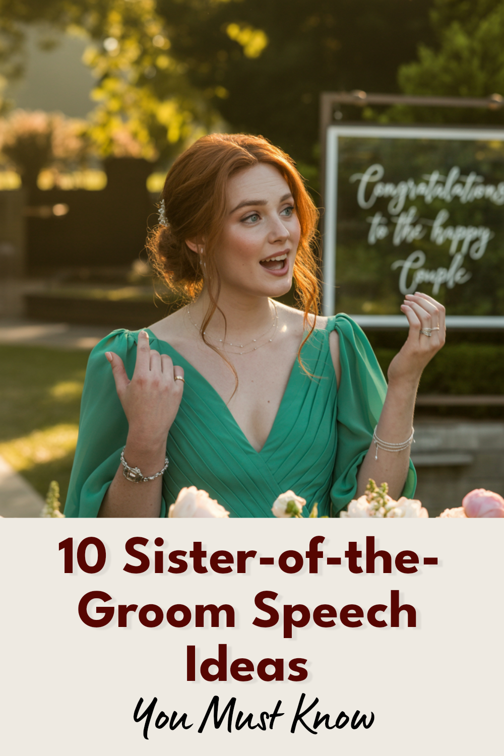 Sister of the groom sharing heartfelt speech ideas during a vibrant outdoor wedding celebration.