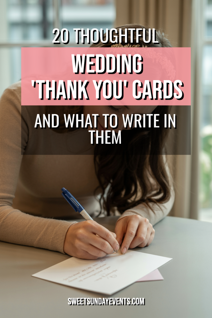 Woman writing wedding thank-you cards in a warm, inviting home setting.