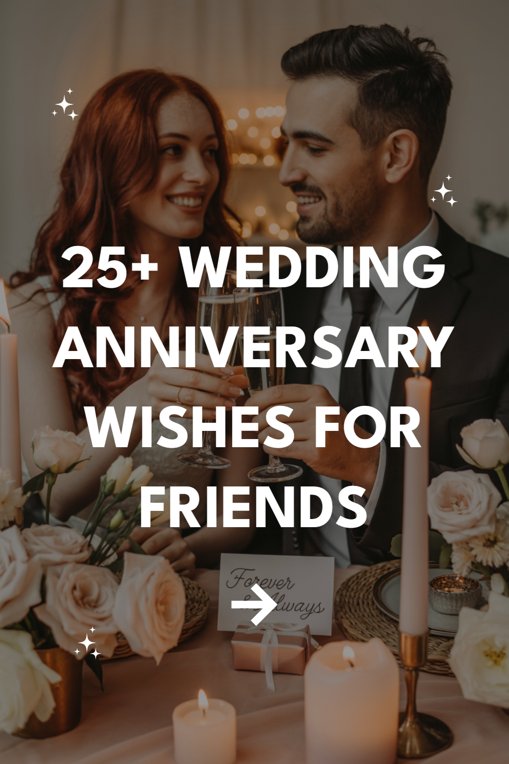 Couple celebrating a romantic wedding anniversary with candles, flowers, and heartfelt toasts.