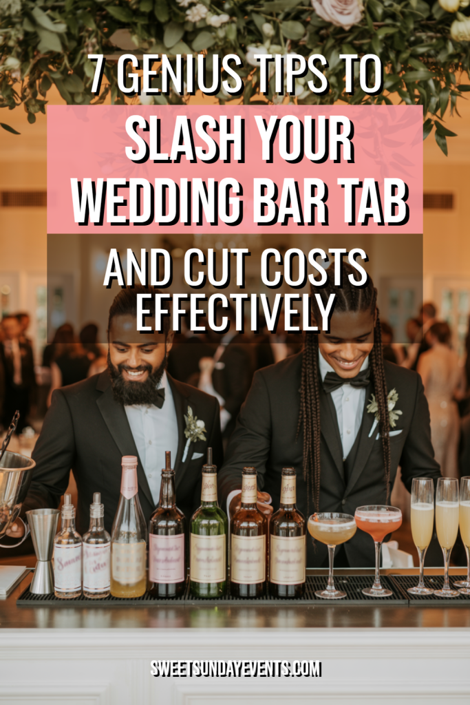 Stylish wedding bar with bartenders, colorful cocktails, and tips for cutting bar costs.