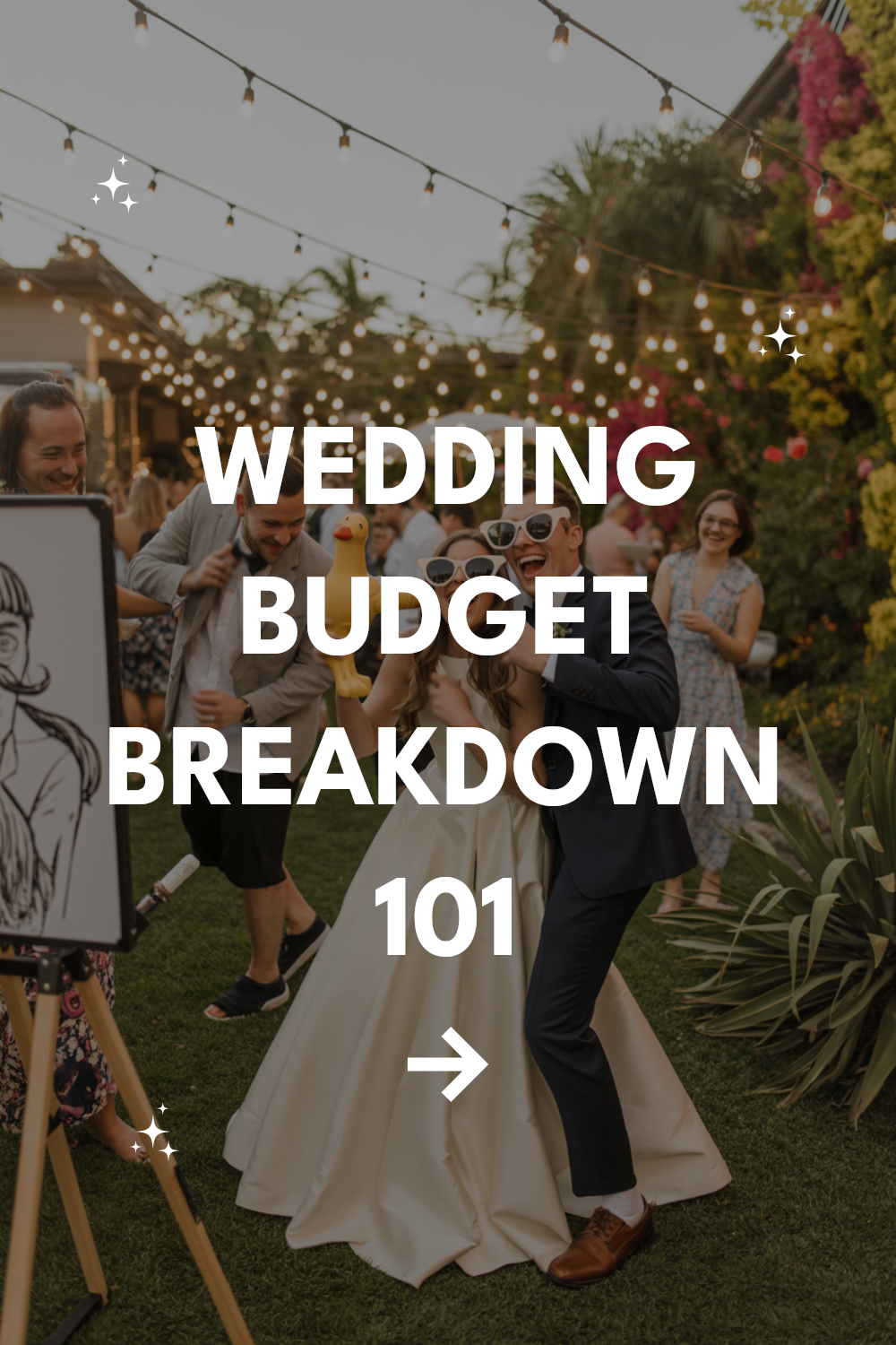 Joyful wedding celebration with couple, guests, and tips for budgeting smartly for weddings.