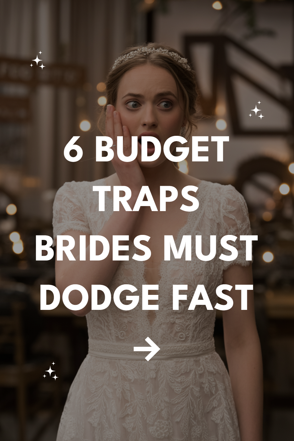 Bride surprised by wedding budget traps in an elegant venue. Avoid costly planning mistakes.