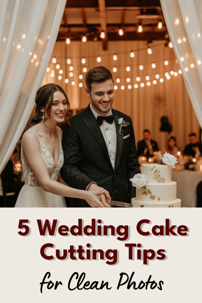 Elegant couple cutting wedding cake with beautiful decorations and joyful guests celebrating love.