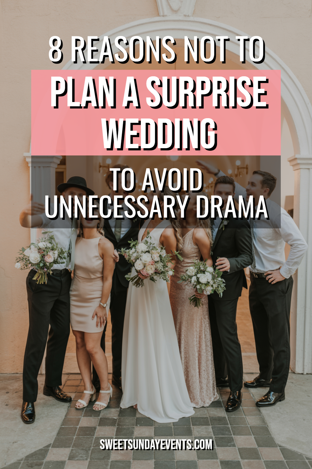 Joyful wedding celebration featuring a bride and party in elegant attire, surrounded by decorative ambiance.