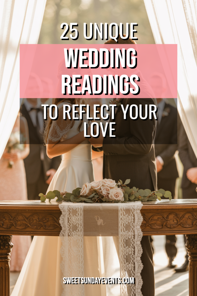 Intimate wedding ceremony with couple exchanging vows surrounded by guests and beautiful floral decor.