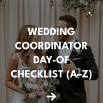 Wedding couple with floral backdrop; essential wedding coordinator checklist for planning success.