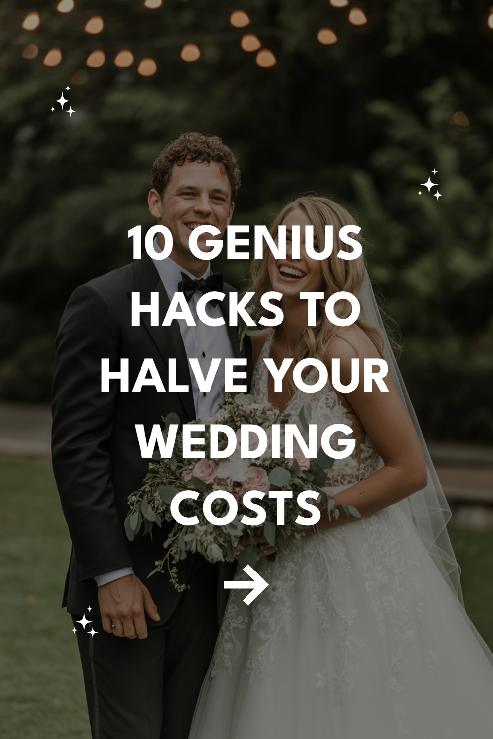 Newlyweds celebrate with cost-saving wedding tips amidst a beautiful outdoor setting.