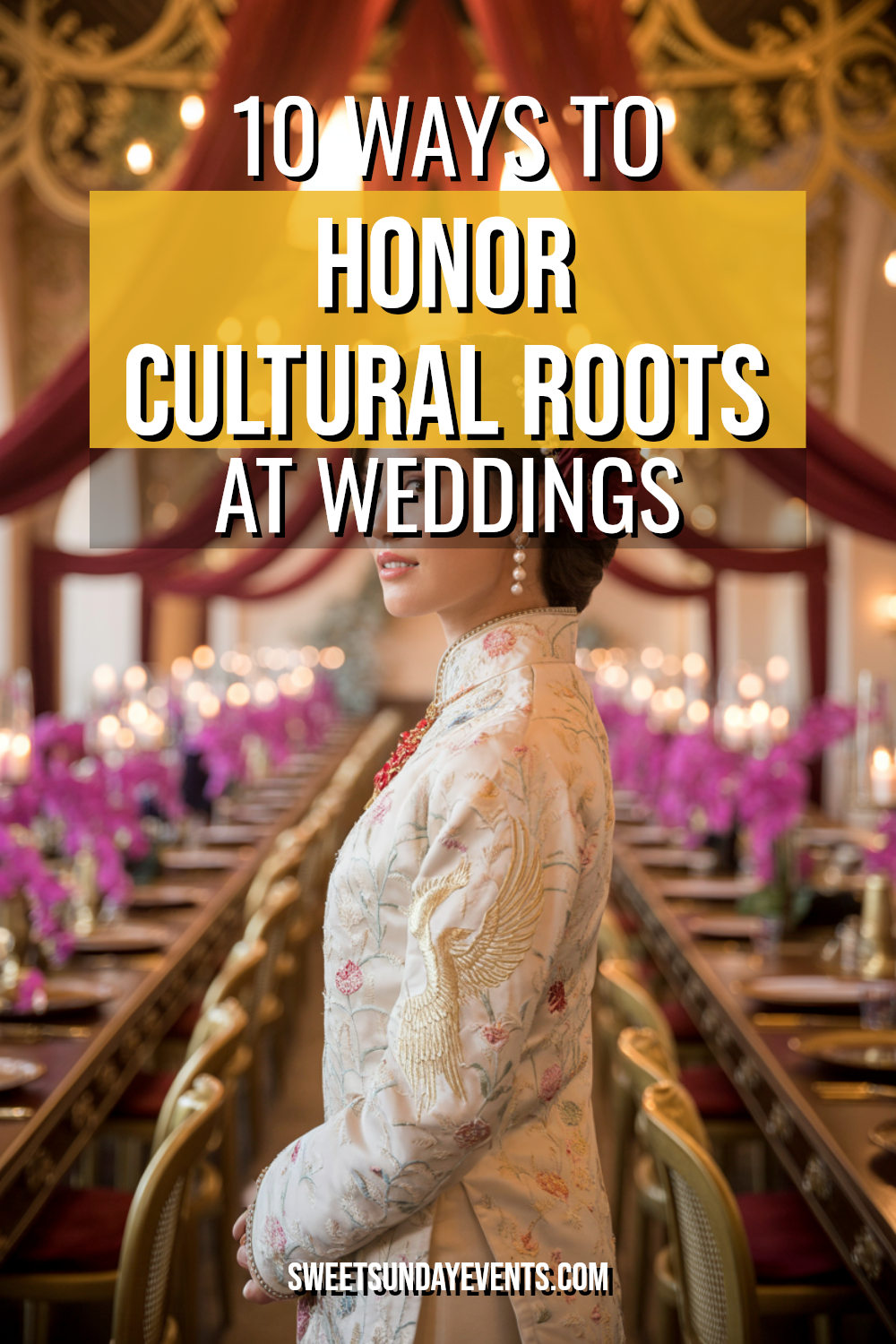 Elegant wedding blending cultural roots with vibrant decor and traditional attire.