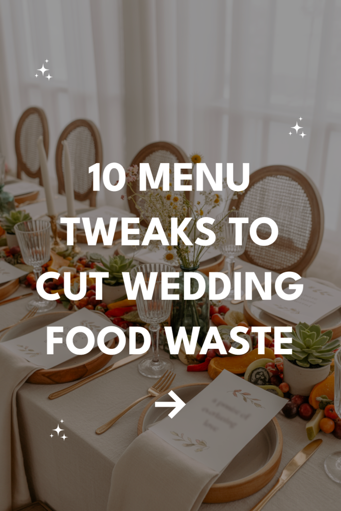 Elegant wedding table setting promoting sustainability and reducing food waste with vibrant decor.