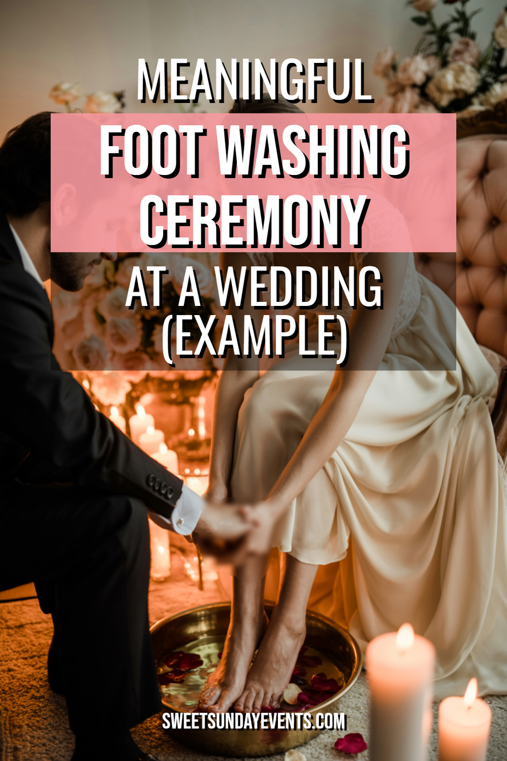 Couple’s intimate foot washing ceremony symbolizes love, devotion, and mutual respect at their wedding.
