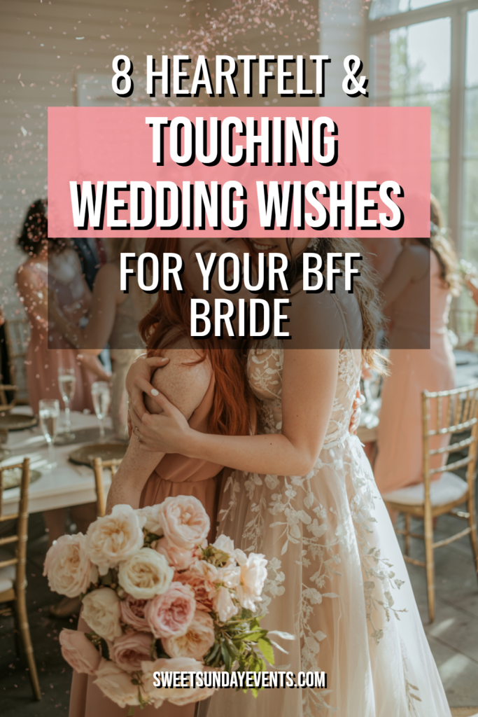 Bride and friend embrace joyfully in elegant wedding celebration, showcasing love and friendship.