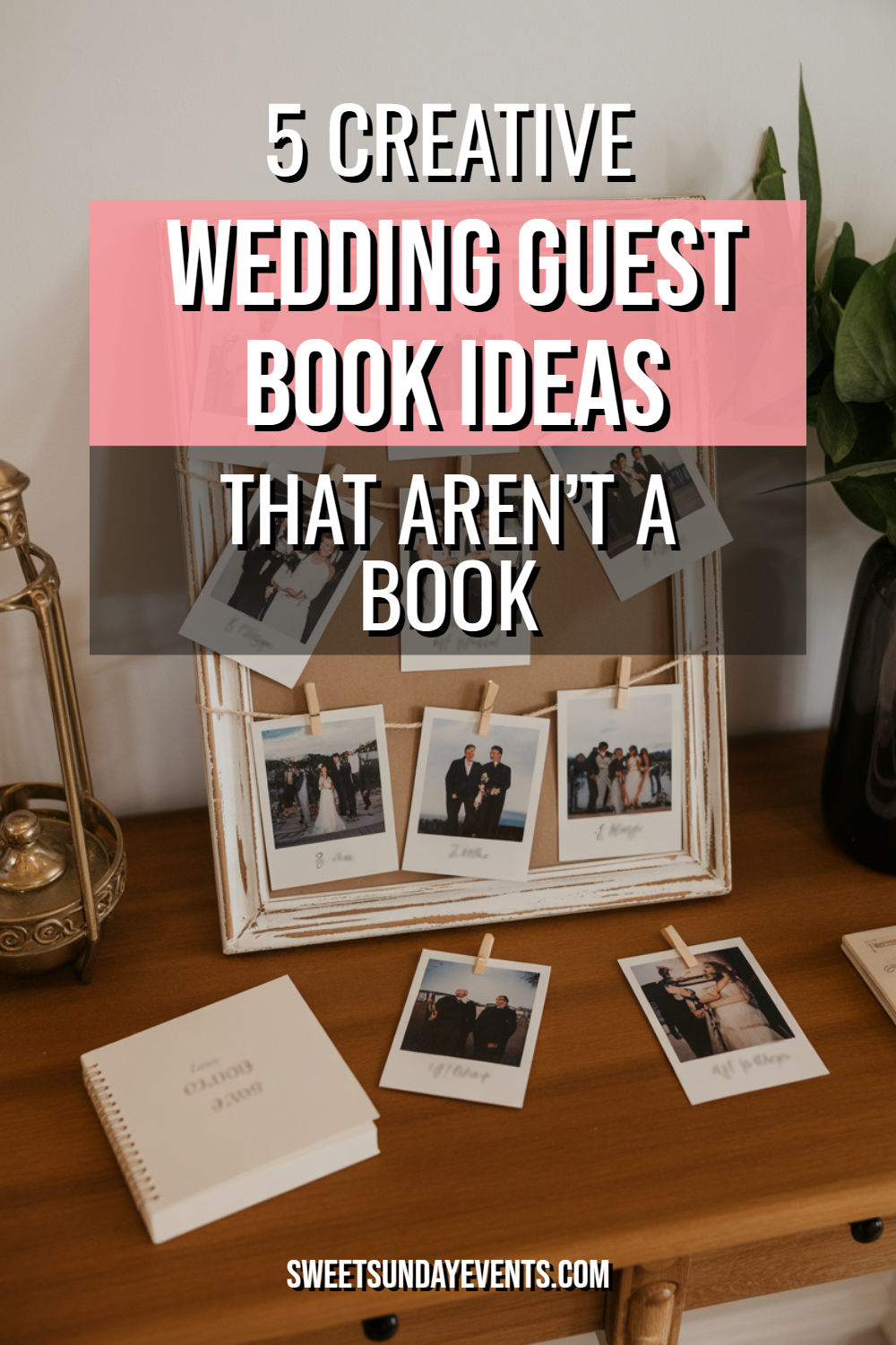 Wedding guest book display with photos and notes, creating lasting memories for guests.