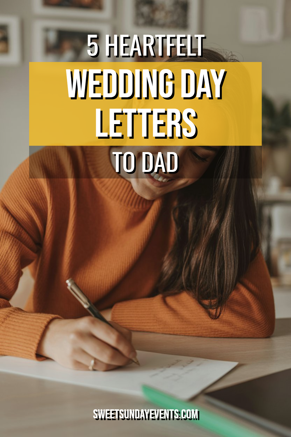 Woman writing wedding letters to dad, capturing emotional moments and cherished memories.