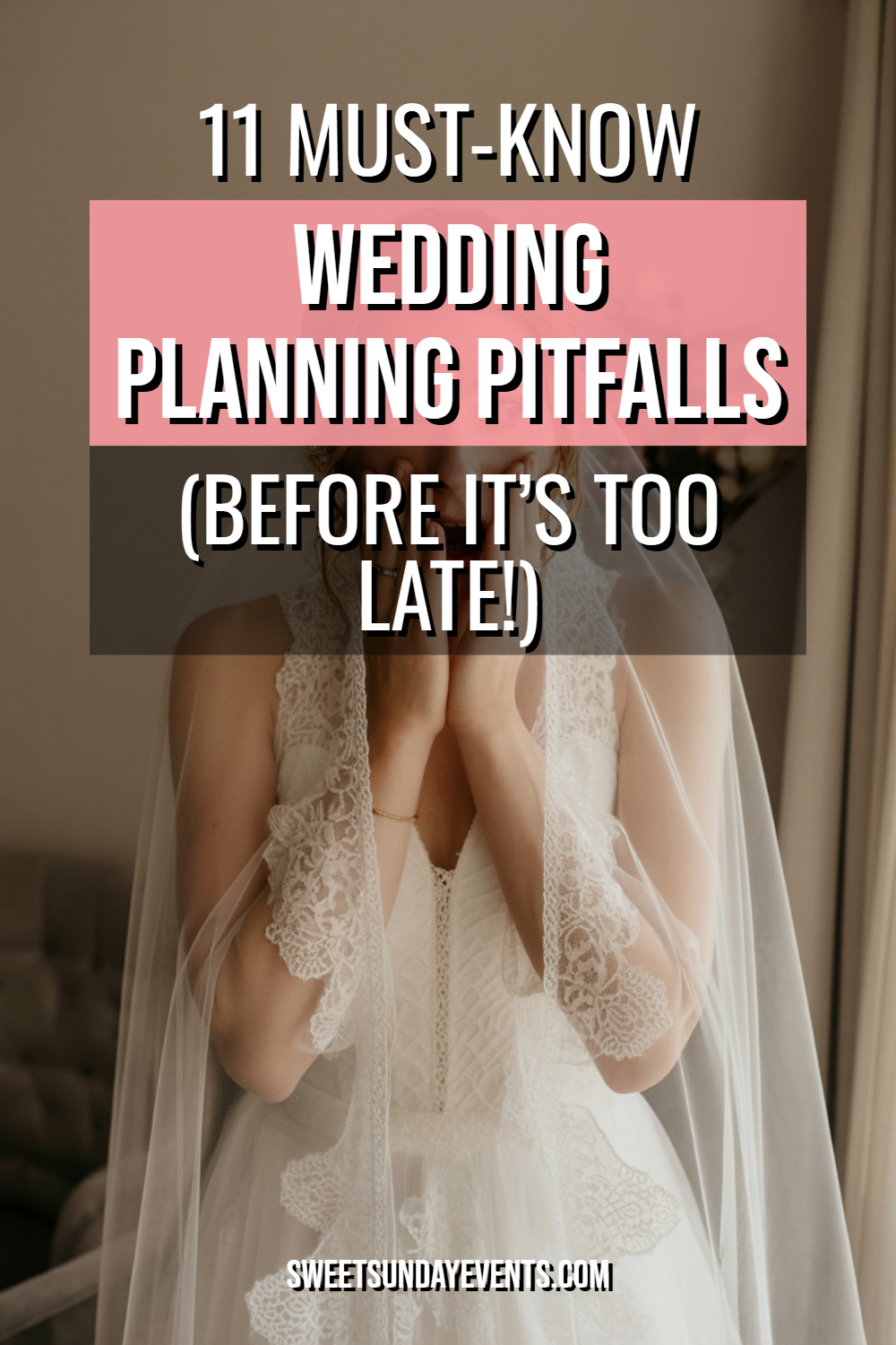 Stunning bride in lace gown highlights essential wedding planning pitfalls to avoid.