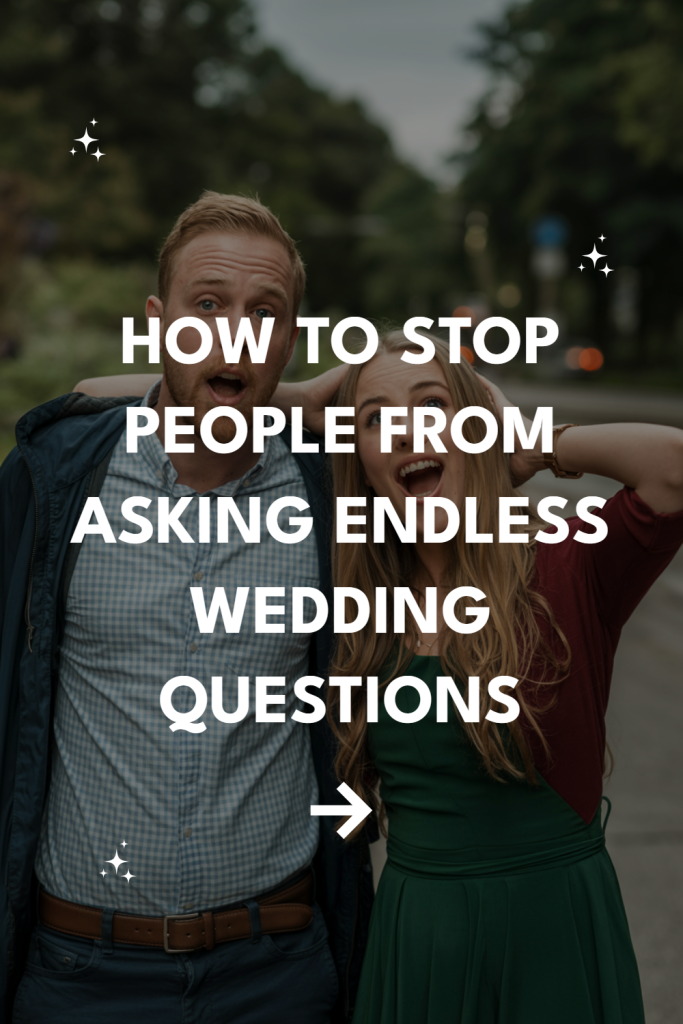 Playful couple laughs together, exploring tips to handle endless wedding questions with humor.