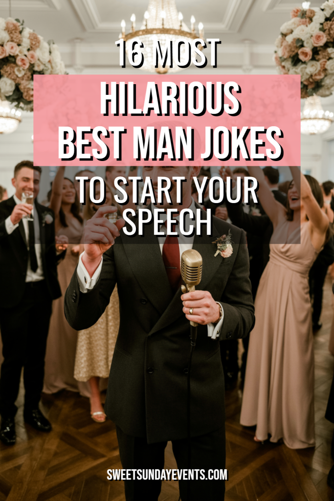 Best man delivers a humorous wedding speech at a lively reception with joyful guests.