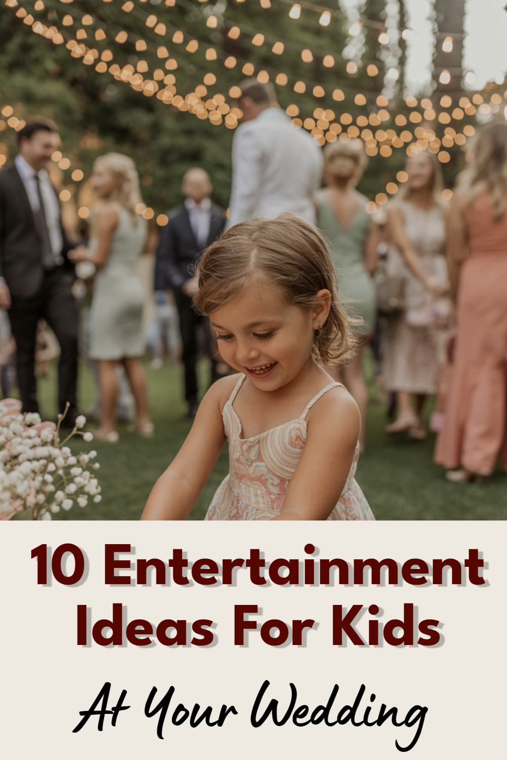 Kids enjoying fun activities at a lively outdoor wedding reception with elegant decor.
