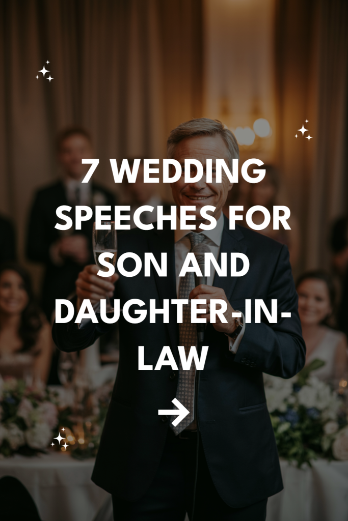 Father of the groom toasts at a wedding reception, highlighting heartfelt wedding speech moments.